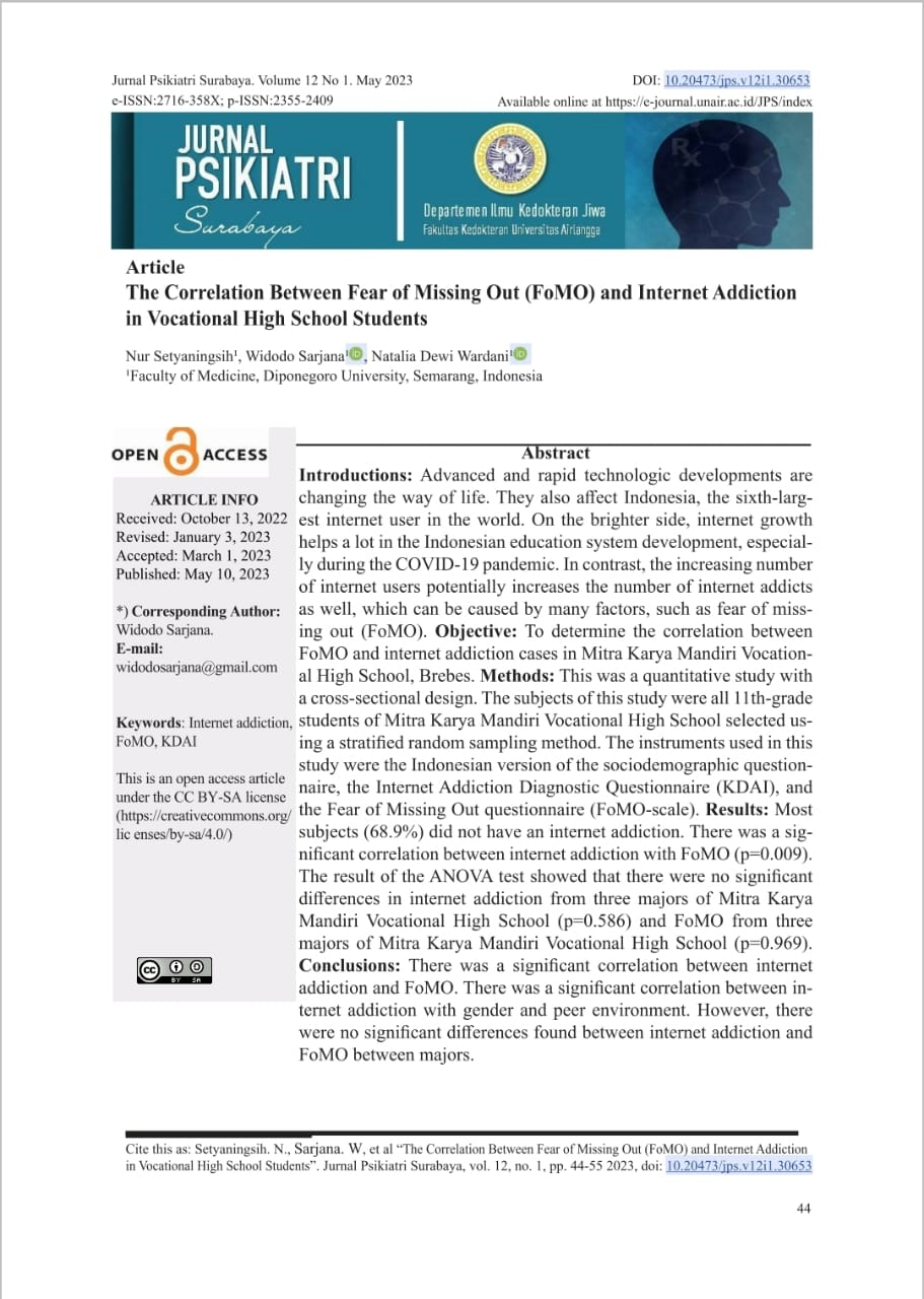 The study, titled The Relationship Between Fear of Missing Out (FoMO) and Internet Addiction in Vocational High School Students, was conducted